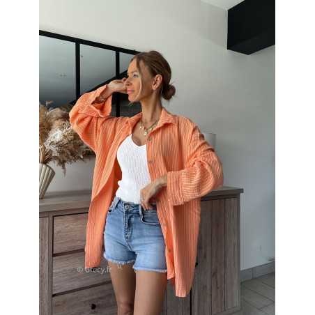 Chemise gaze coton orange rayée oversize peach large grecy mode look tendance