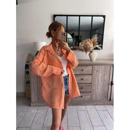 Chemise gaze coton orange rayée oversize peach large grecy mode look tendance