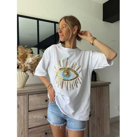 Tshirt oeil sequins blanc grecy mode look tendance