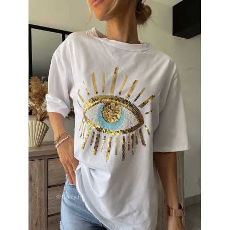 Tshirt oeil sequins blanc grecy mode look tendance