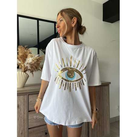 Tshirt oeil sequins blanc grecy mode look tendance