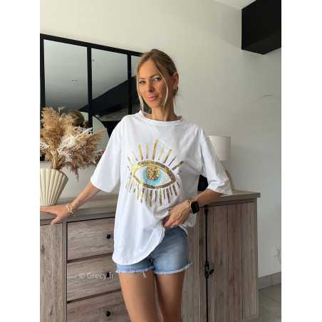 Tshirt oeil sequins blanc grecy mode look tendance