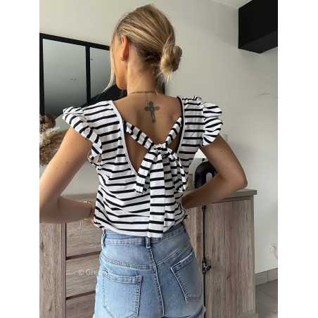 T-shirt rayé noeud dos rayures grecy mode look tendance