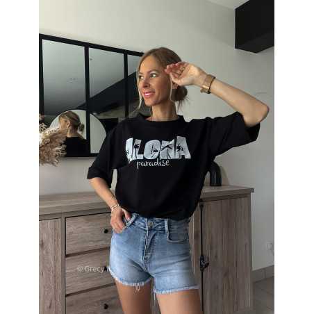 T-shirt noir oversize aloha summer été palmiers grecy mode look tendance