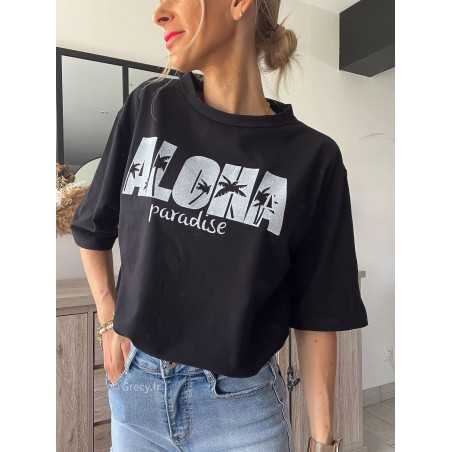 T-shirt noir oversize aloha summer été palmiers grecy mode look tendance