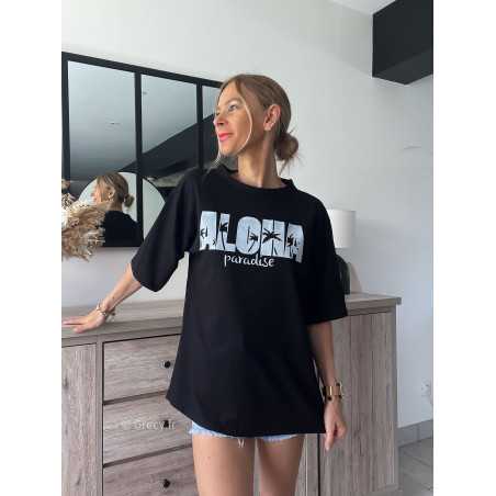 T-shirt noir oversize aloha summer été palmiers grecy mode look tendance