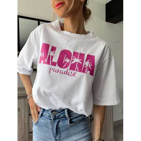 Tshirt Aloha rose oversize large été summer palmiers grecy mode tenue look tendance