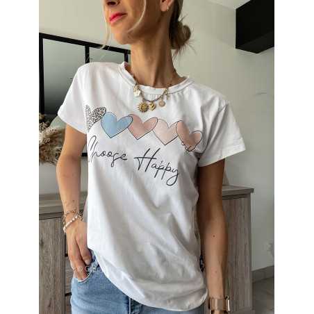 Tshirt blanc coeurs pastel leopard rose bleu grecy mode tenue look tendance