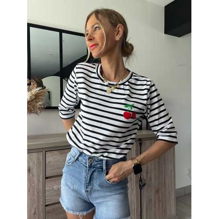 Tshirt rayé cerises grecy mode tenue look tendance