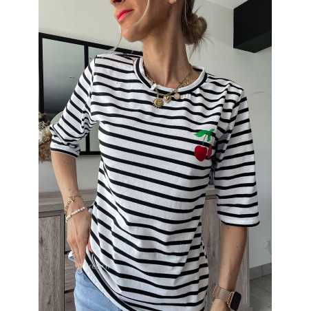 Tshirt rayé cerises grecy mode tenue look tendance