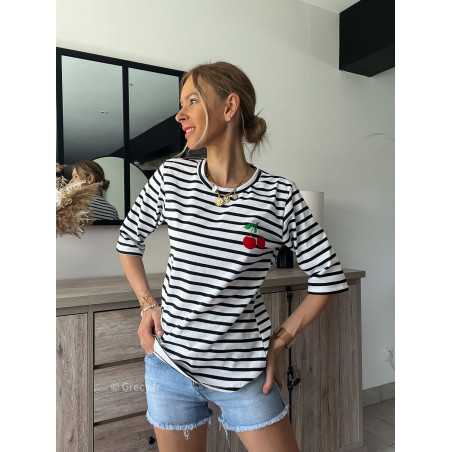 Tshirt rayé cerises grecy mode tenue look tendance