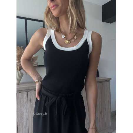 Débardeur noir contrasté blanc bordure bords grecy mode tendance outfit look