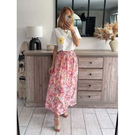 Jupe longue fleurie rose grecy mode tendance outfit look