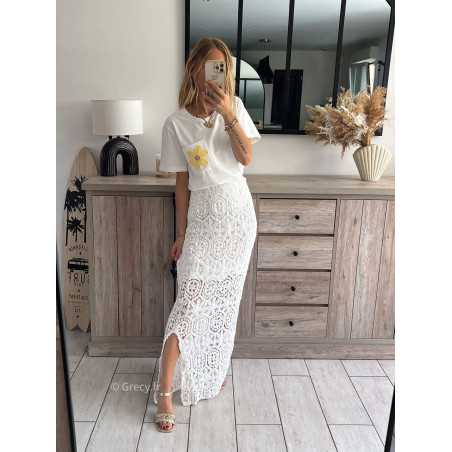 Jupe longue blanche crochet grecy mode tendance outfit look