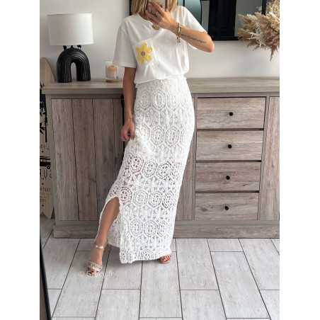 Jupe longue blanche crochet grecy mode tendance outfit look