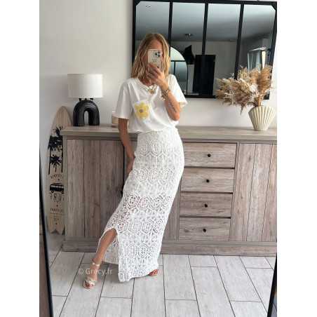 Jupe longue blanche crochet grecy mode tendance outfit look