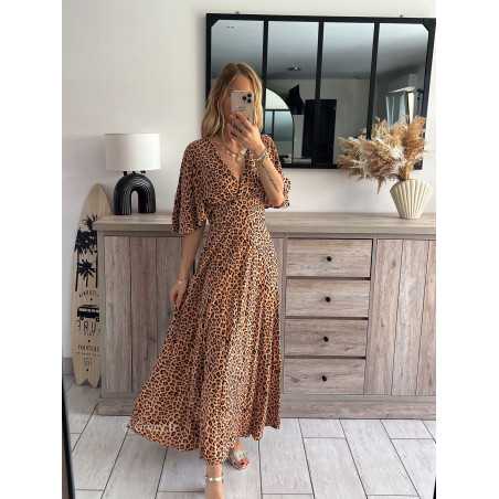 Robe longue imprime leopard manches courtes Taille M L Couleur leopard