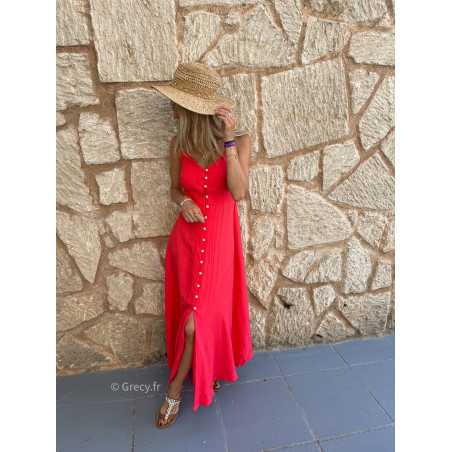 Robe longue Célia boutonnée rouge chic bretelles été look mode tendance grecy