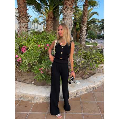 Ensemble noir gilet pantalon maille look mode tendance grecy