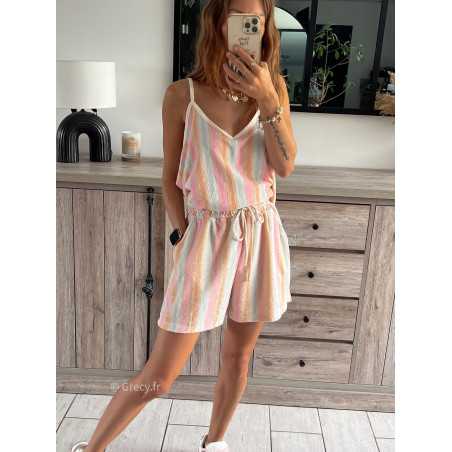 short rayures éponge pastel ensemble short American vintage look ootd grecy set confort comfy cosy