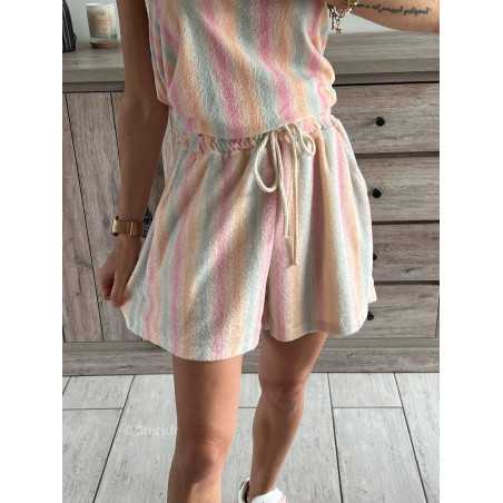 short rayures éponge pastel ensemble short American vintage look ootd grecy set confort comfy cosy