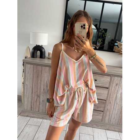 short rayures éponge pastel ensemble short American vintage look ootd grecy set confort comfy cosy