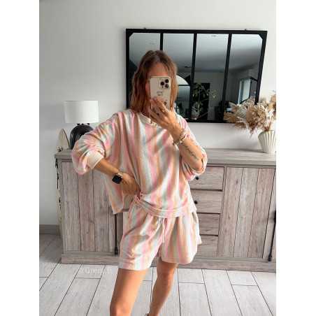 short rayures éponge pastel ensemble short American vintage look ootd grecy set confort comfy cosy