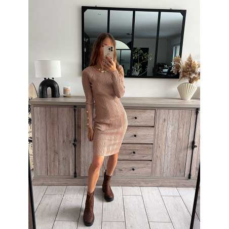 robe pull marron taupe automne 2024 tendance look ootd grecy