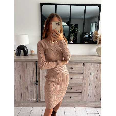 robe pull marron taupe automne 2024 tendance look ootd grecy