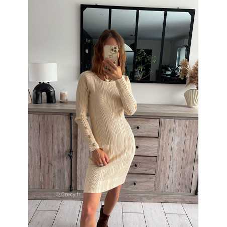 Robe pull Ambre beige coupe cintree manches longues Couleur beige Taille S M