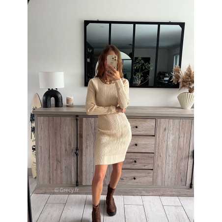 robe pull beige automne 2024 tendance look ootd grecy