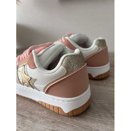 baskets rose et beige doré pailleté étoile tendance automne rentrée 2024 style mode ootd grecy