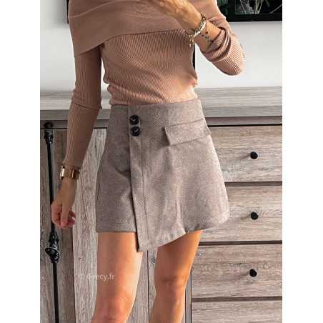 jupe short marron chevron laine hiver tendance automne rentrée 2024 style mode ootd grecy