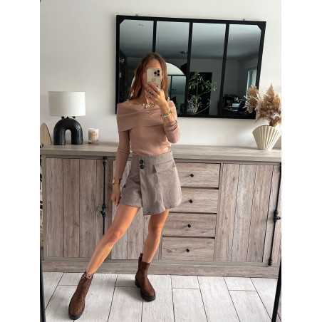 jupe short marron chevron laine hiver tendance automne rentrée 2024 style mode ootd grecy