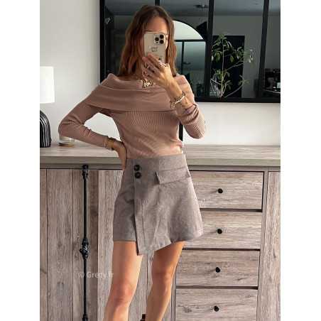 jupe short marron chevron laine hiver tendance automne rentrée 2024 style mode ootd grecy