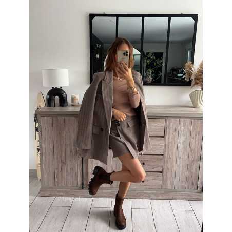 jupe short marron chevron laine hiver tendance automne rentrée 2024 style mode ootd grecy