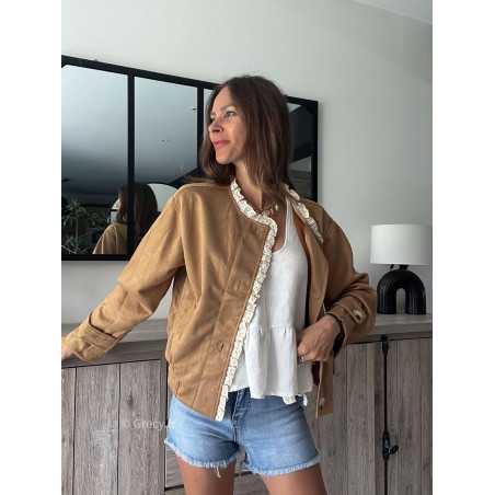 Veste suédine camel broderie chic tendance automne rentrée 2024 style mode ootd grecy