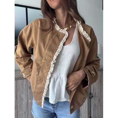 Veste suédine camel broderie chic tendance automne rentrée 2024 style mode ootd grecy