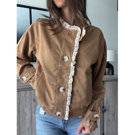 Veste suédine camel broderie chic tendance automne rentrée 2024 style mode ootd grecy