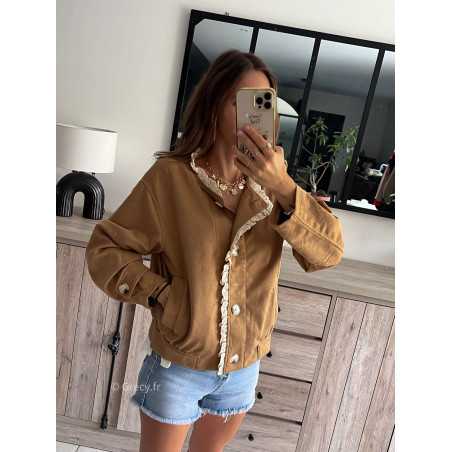 Veste suédine camel broderie chic tendance automne rentrée 2024 style mode ootd grecy