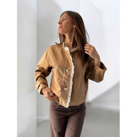 Veste suédine camel broderie chic tendance automne rentrée 2024 style mode ootd grecy