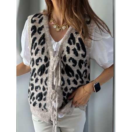 gilet leopard sans manches noeuds chic tendance automne rentrée 2024 style mode ootd grecy