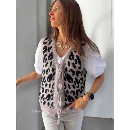 gilet leopard sans manches noeuds chic tendance automne rentrée 2024 style mode ootd grecy