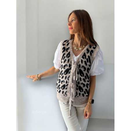 gilet leopard sans manches noeuds chic tendance automne rentrée 2024 style mode ootd grecy