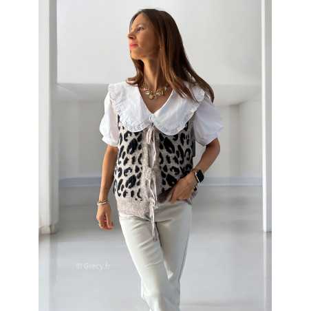 gilet leopard sans manches noeuds chic tendance automne rentrée 2024 style mode ootd grecy