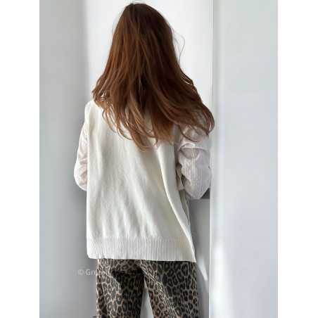 pull sans manches beige ouvert côté noeud chic tendance automne rentrée 2024 style mode ootd grecy