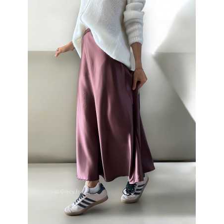 jupe longue marron chocolat satinée soie chic tendance automne rentrée 2024 style mode ootd grecy