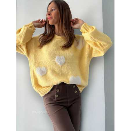 pull jaune coeurs tendance automne rentrée 2024 style mode ootd grecy