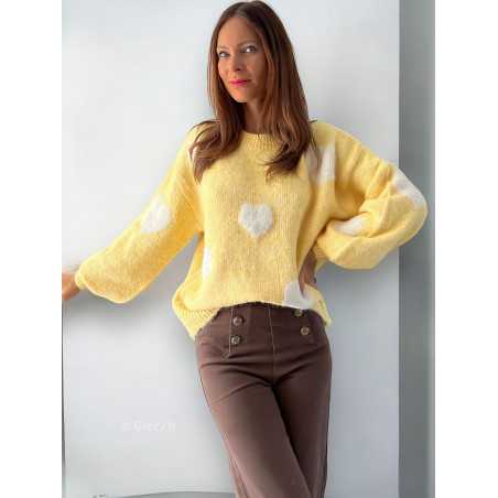 pull jaune coeurs tendance automne rentrée 2024 style mode ootd grecy