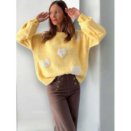 pull jaune coeurs tendance automne rentrée 2024 style mode ootd grecy